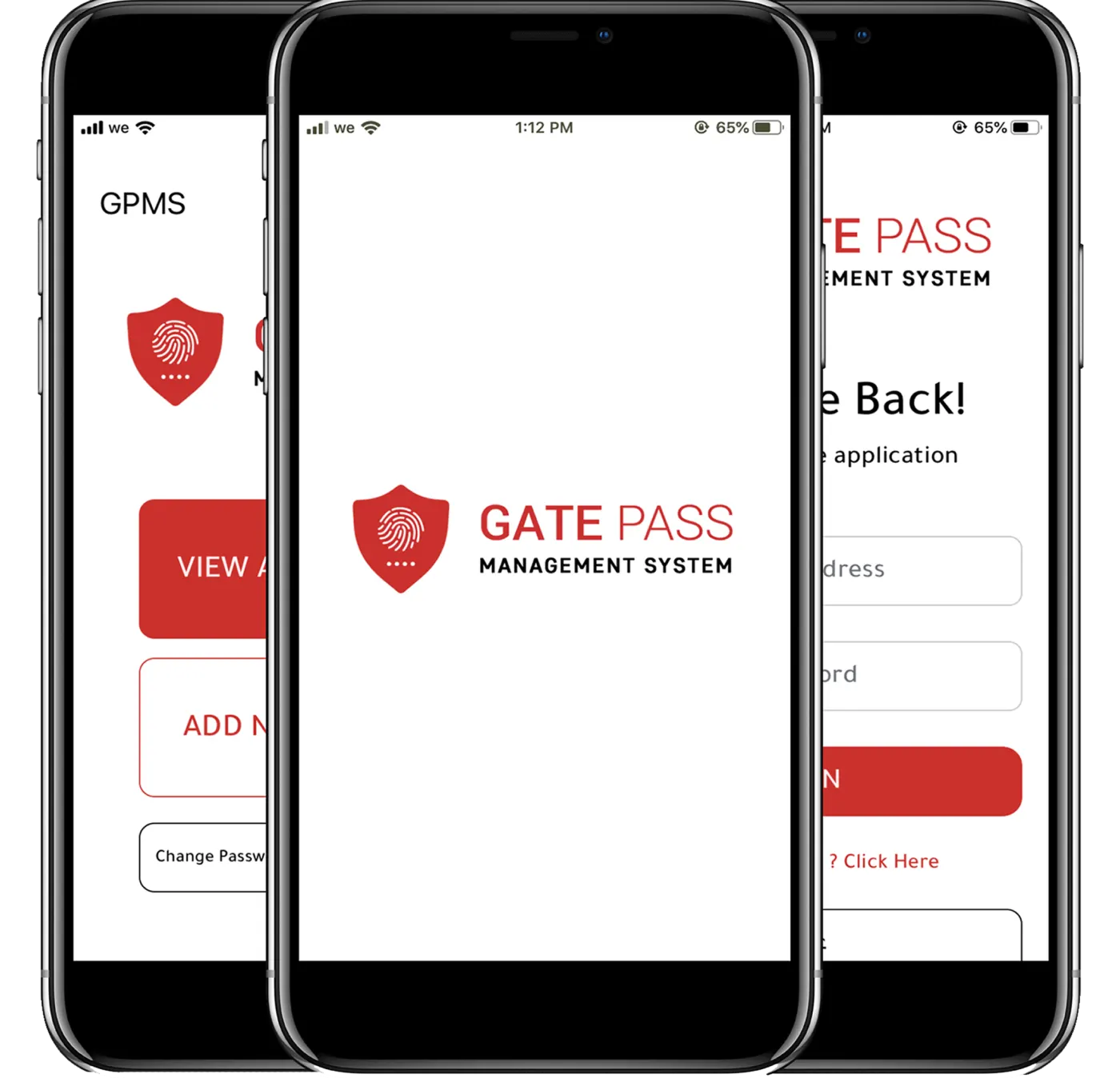 GPMS gate pass management app screens