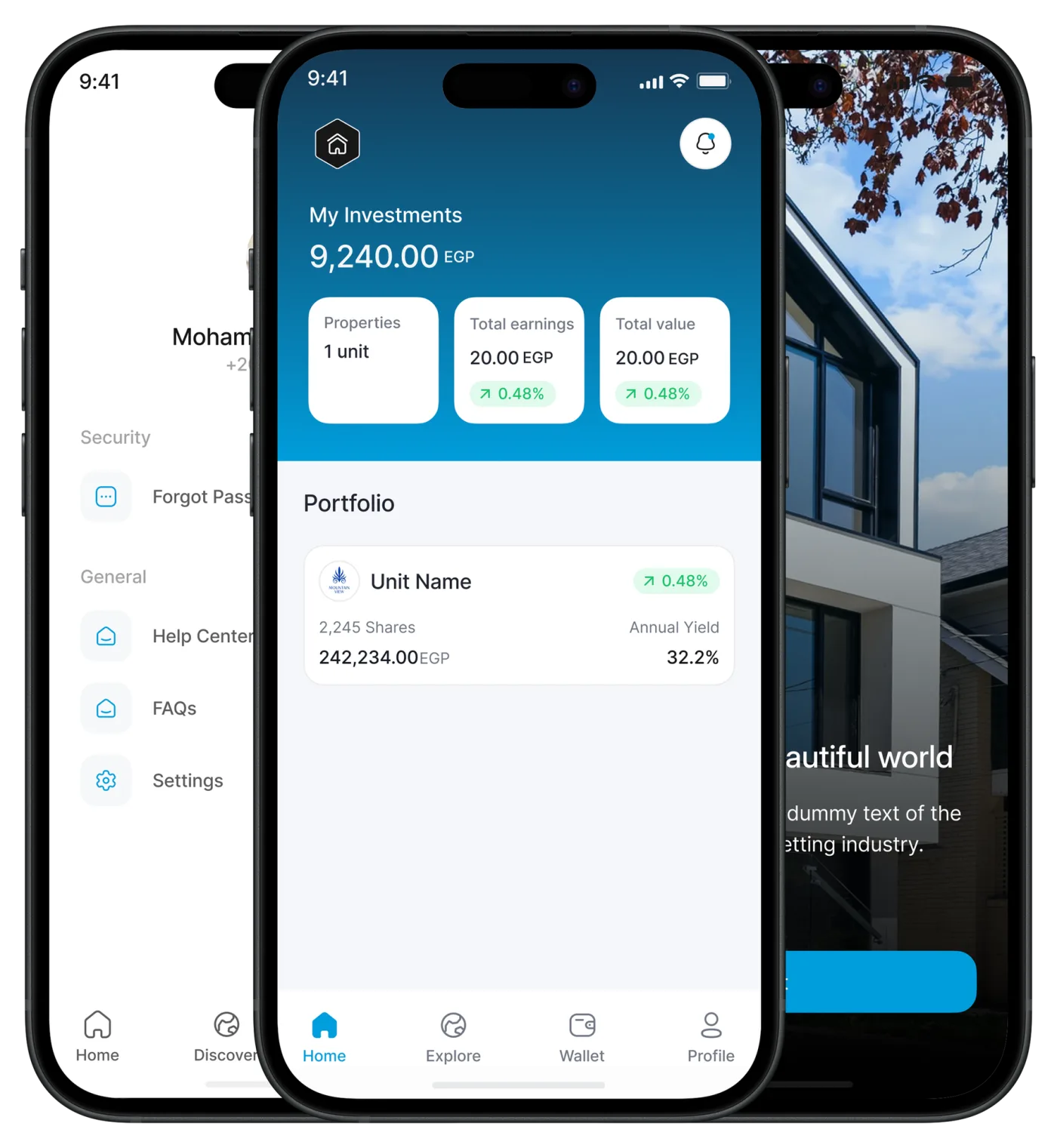 Nvest property investment app screens