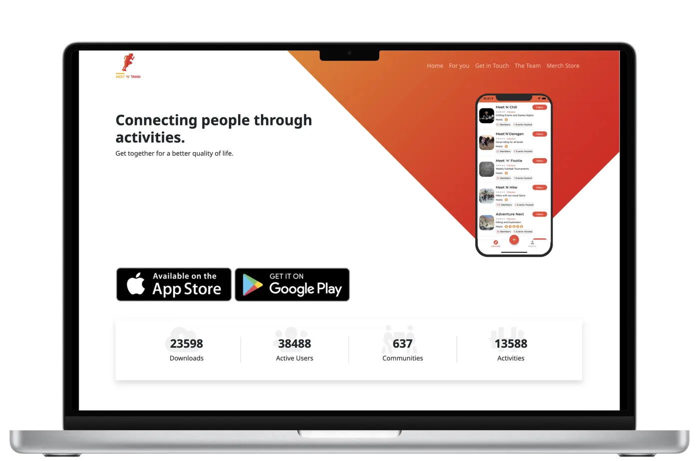 Meet N Train web screens