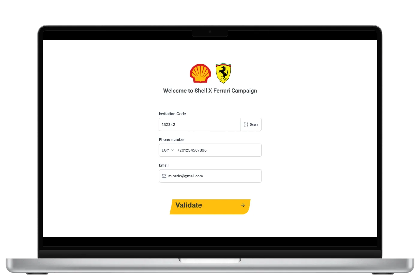 Shell x Ferrari web screens
